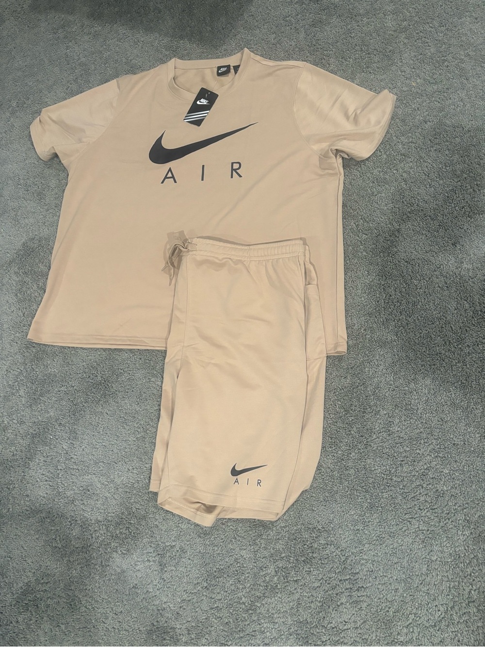Nike Men's Athletic Shorts and Tee Set - Beige with Black Logo